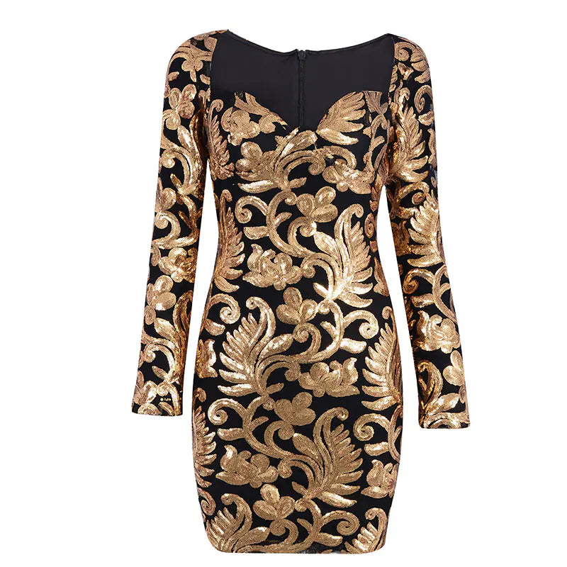 Elegant Spring Evening Dress with Sequins and Deep V Cut