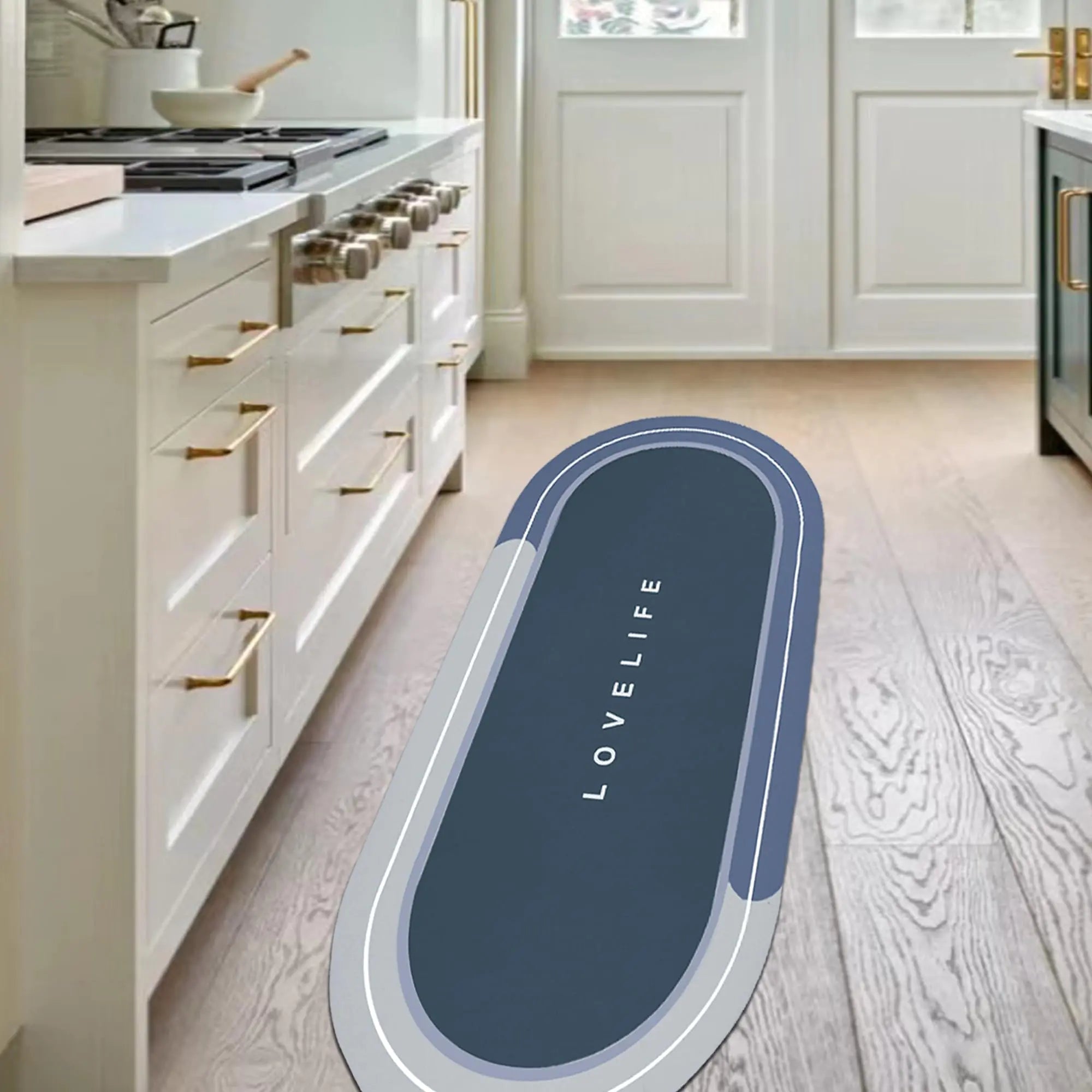 YCTMALL Rubber Bath mats Quick-Drying Non-Slip Bathroom mat Super Absorbent Bath mat Instant Dry Bath mat Bathroom Rug in Front of The Kitchen Sink Shower Room Bathtub Oval(Blue+17x47in)