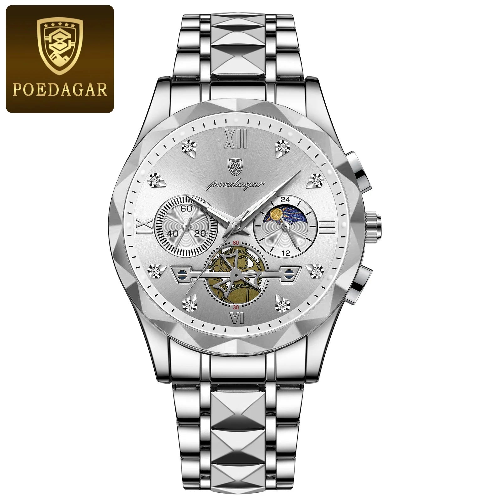 Luxury Stainless Steel Men's Watch with Diamond Accents
