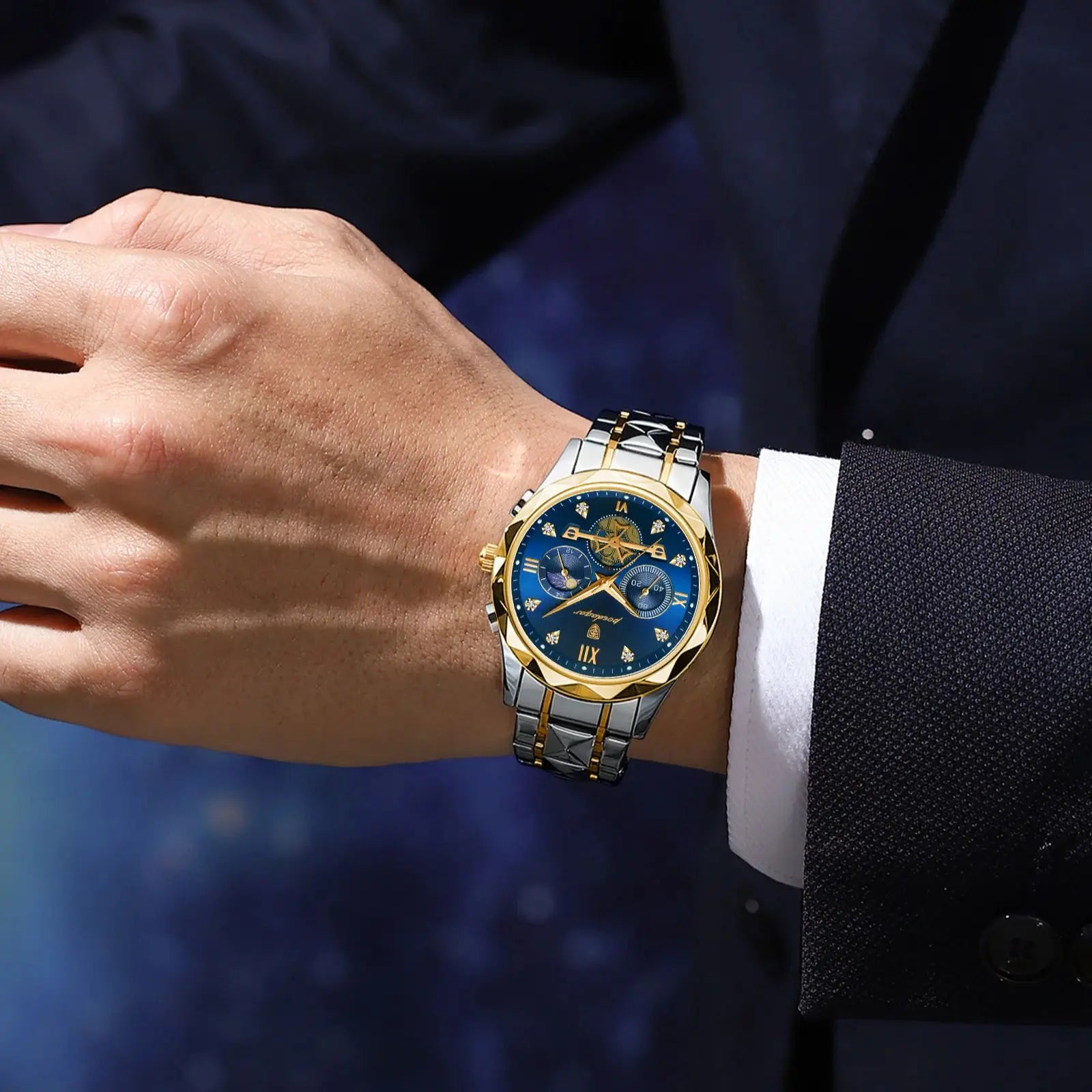 Luxury Stainless Steel Men's Watch with Diamond Accents