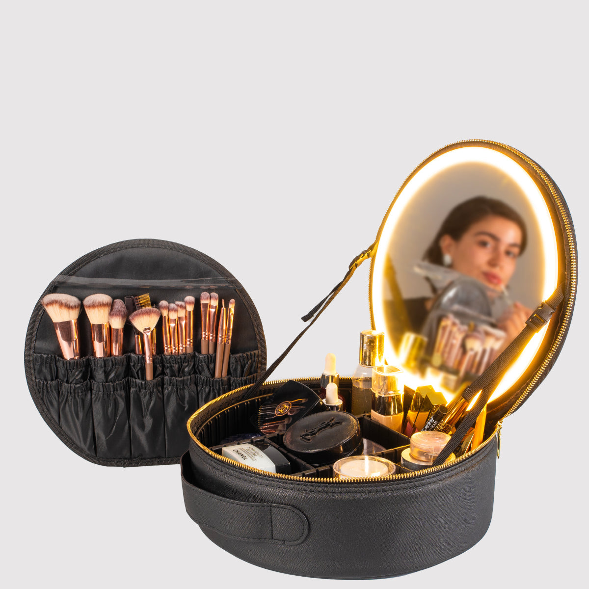 GlowBox Smart Vanity Organizer – Portable Makeup Box with LED Mirror & Adjustable Light
